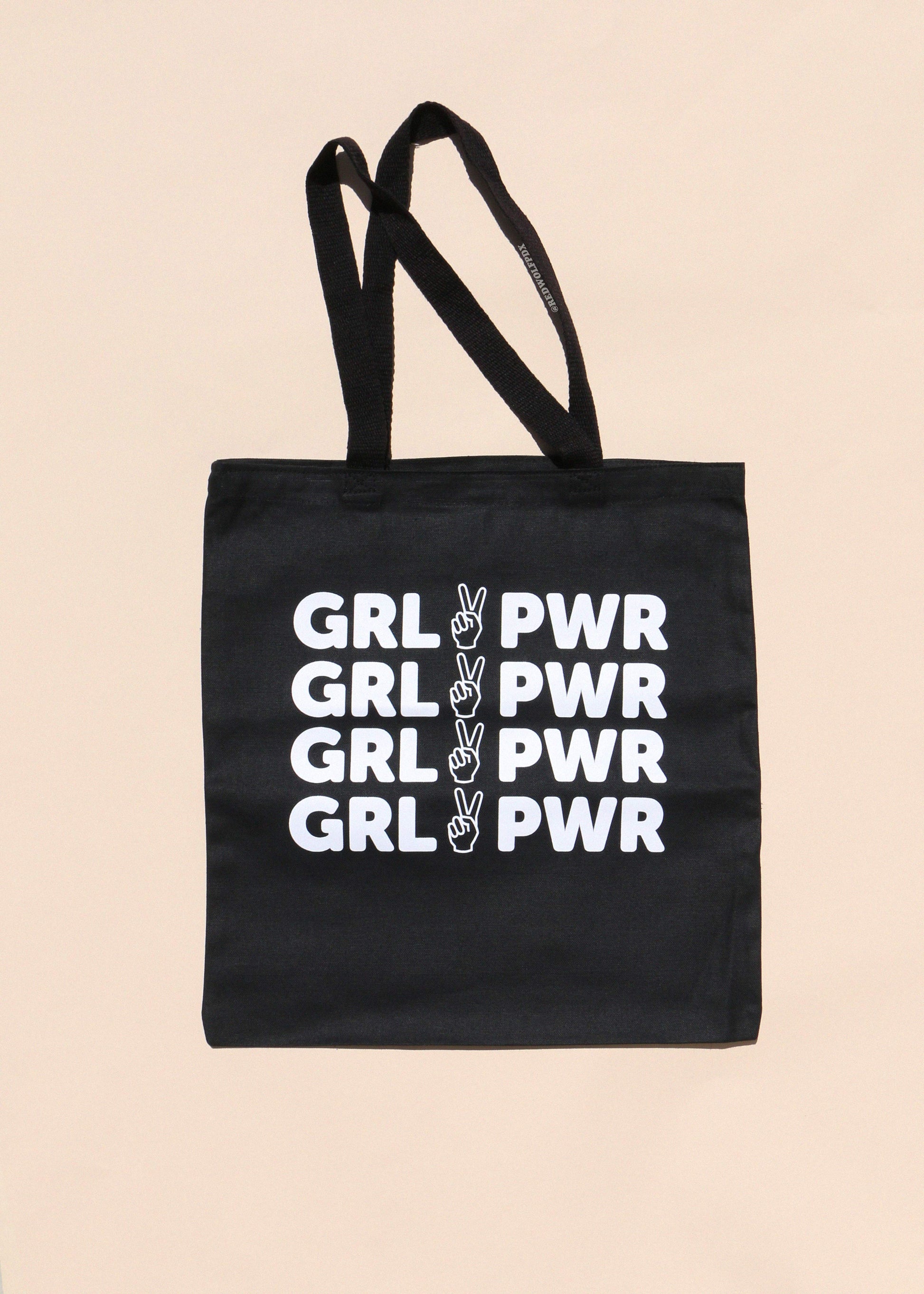 GIRL POWER GRAPHIC CANVAS TOTE BAG IN BLACK - REDWOLF